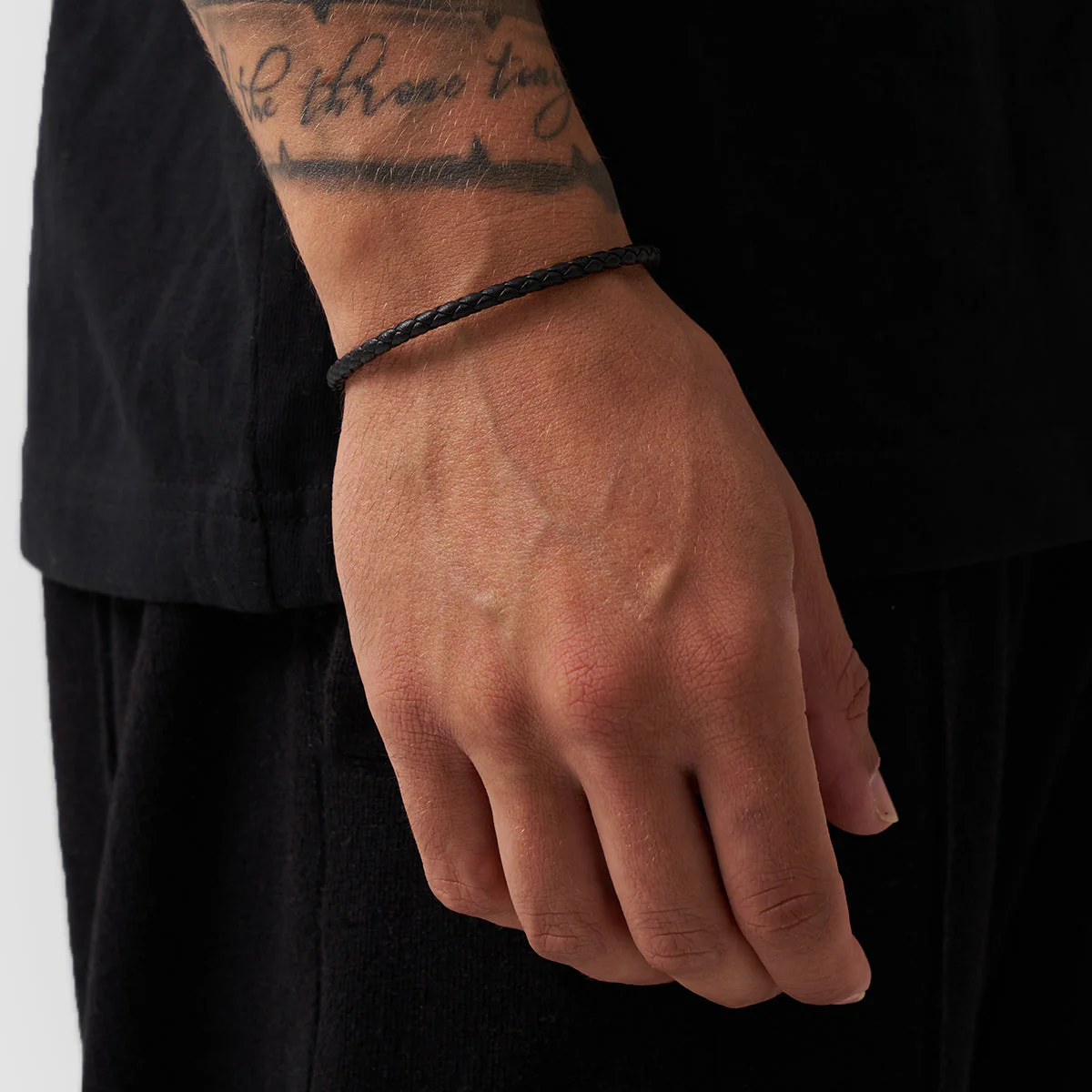 Black Leather Bracelet (Silver) - Image 3