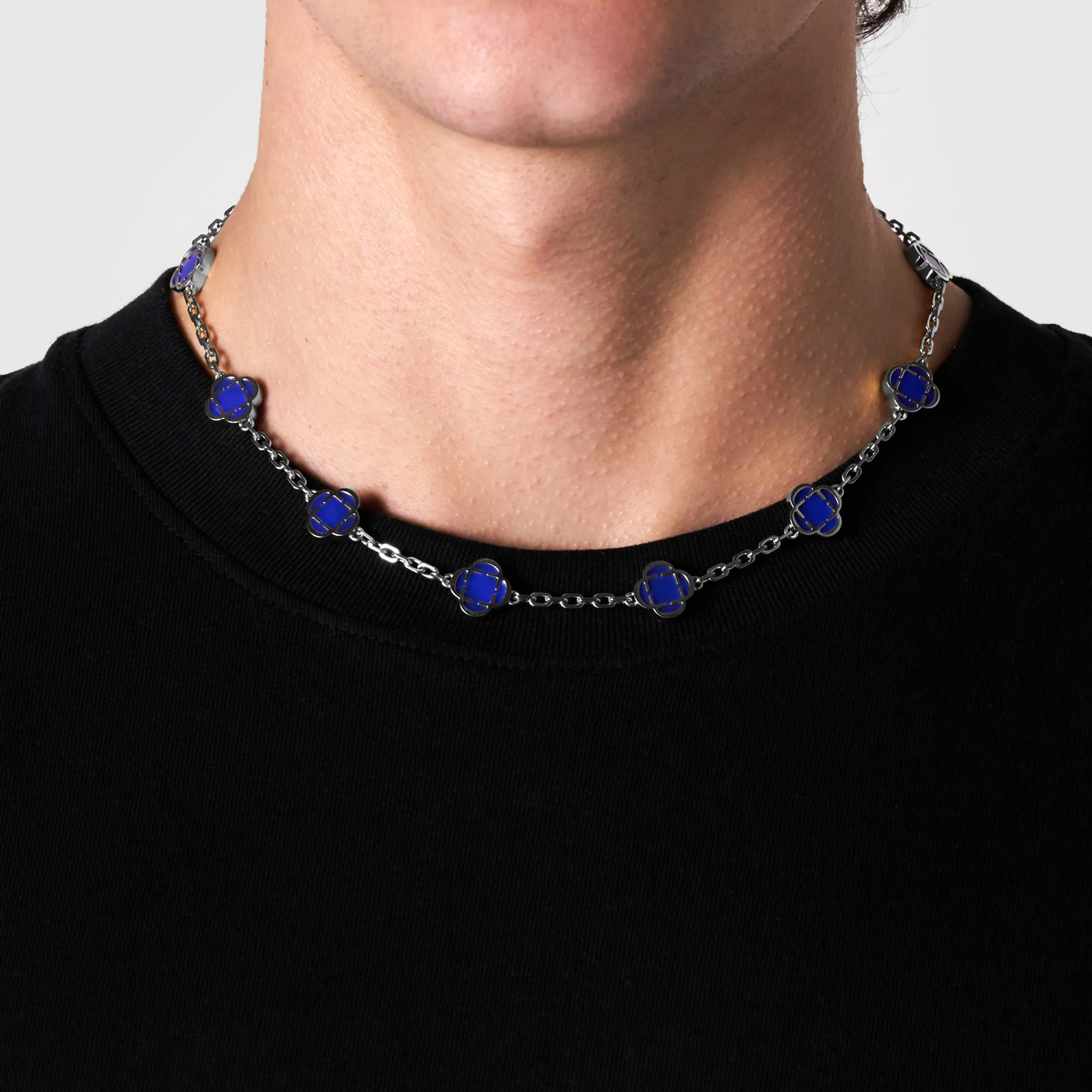 Blue Clover Stone Necklace (Silver) - Image 2