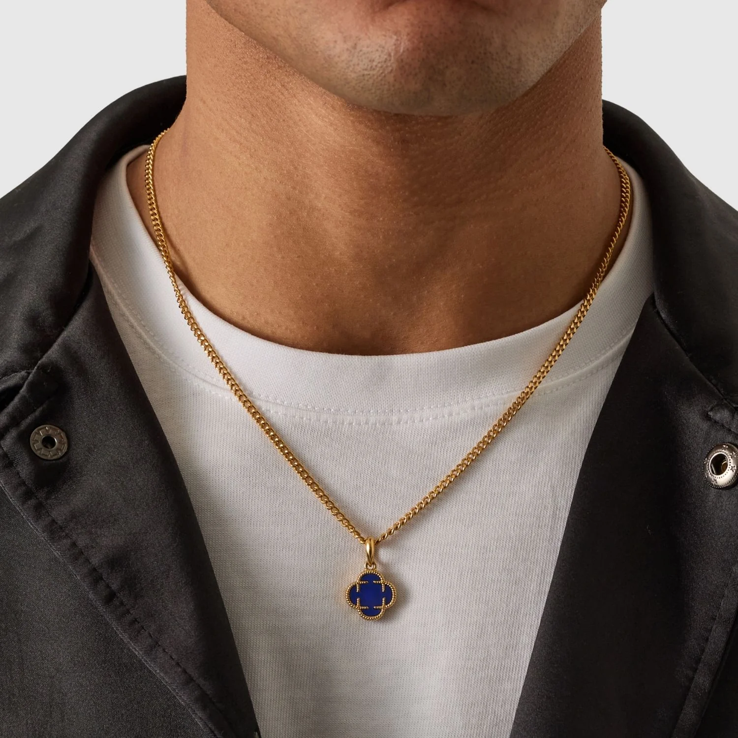 Blue Clover Stone Pendant (Gold) - Image 5