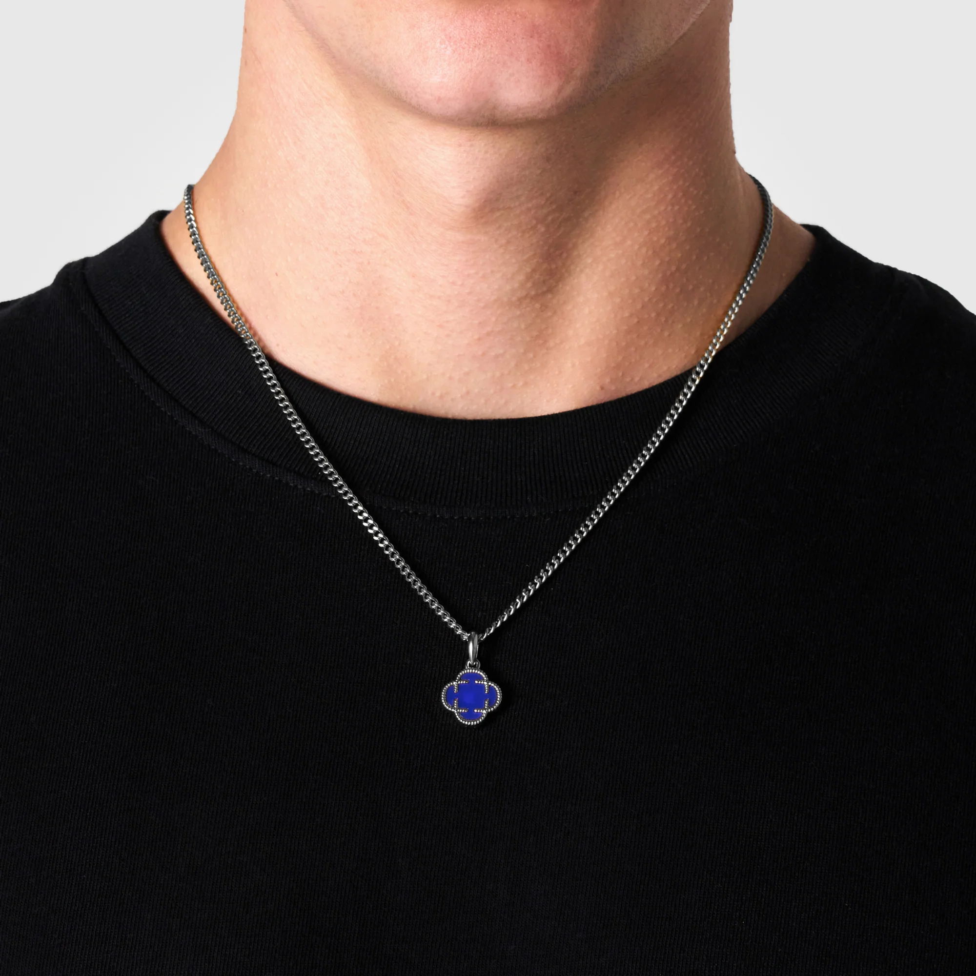 Blue Clover Stone Pendant (Silver) - Image 2