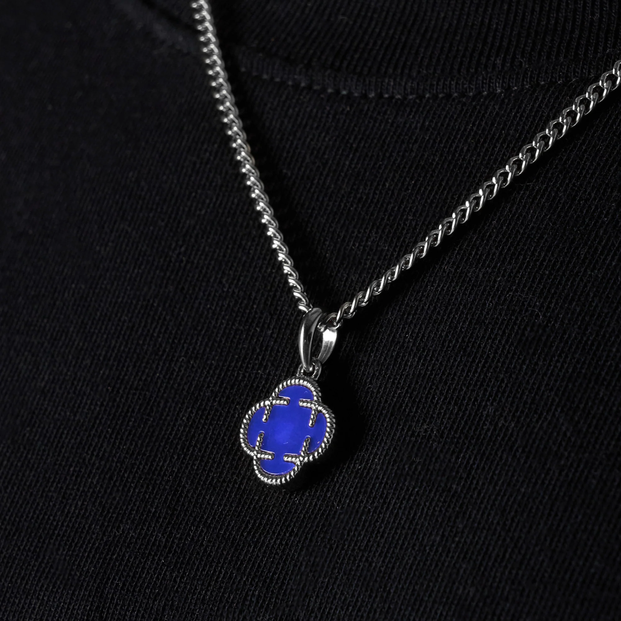 Blue Clover Stone Pendant (Silver) - Image 3