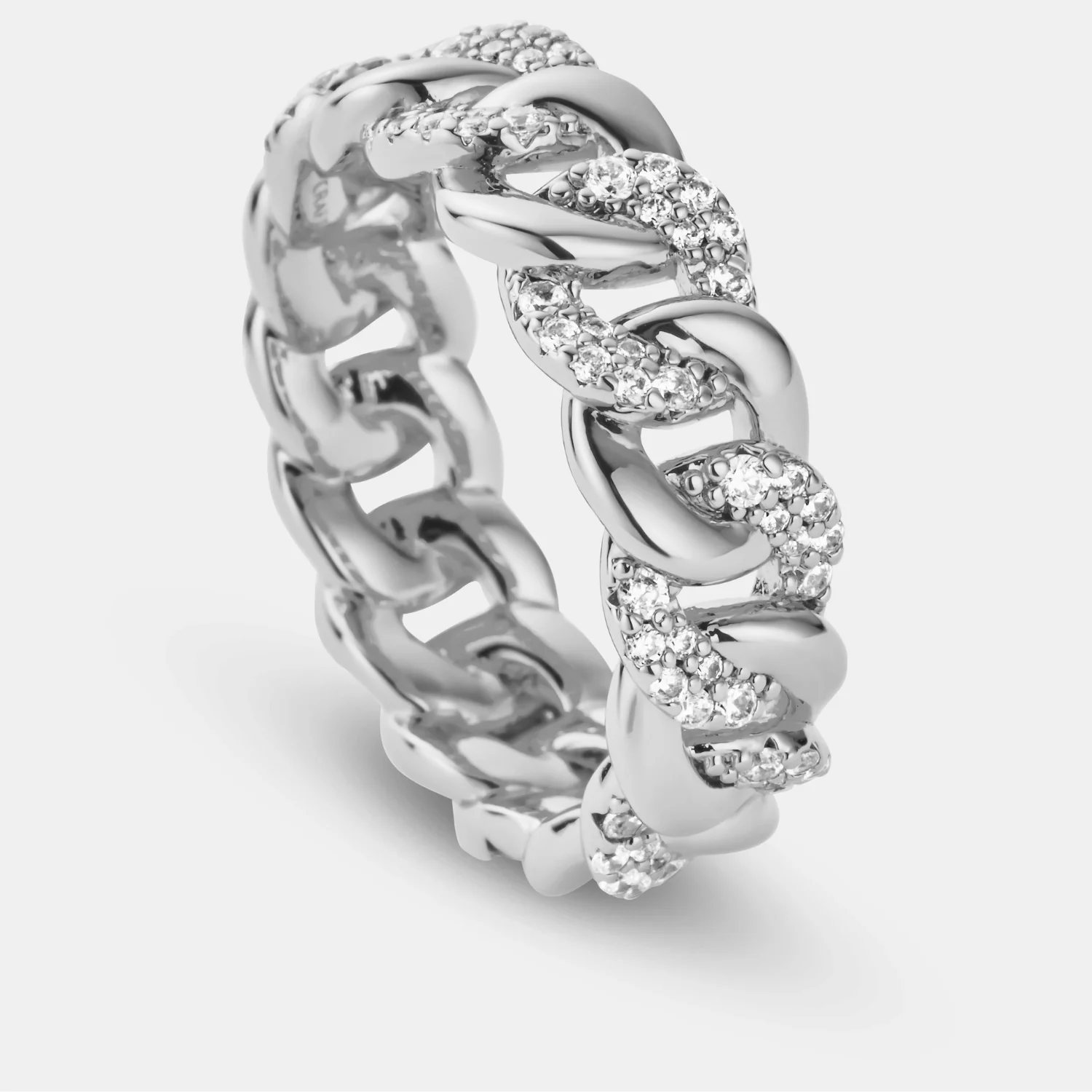 Half Iced Cuban Band Ring (Silver) 8mm - Image 4