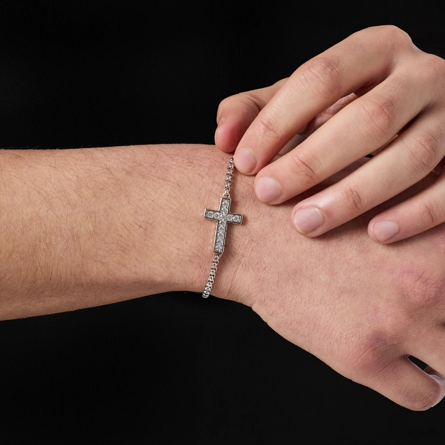 Iced Cross Bracelet (Silver) - Image 3