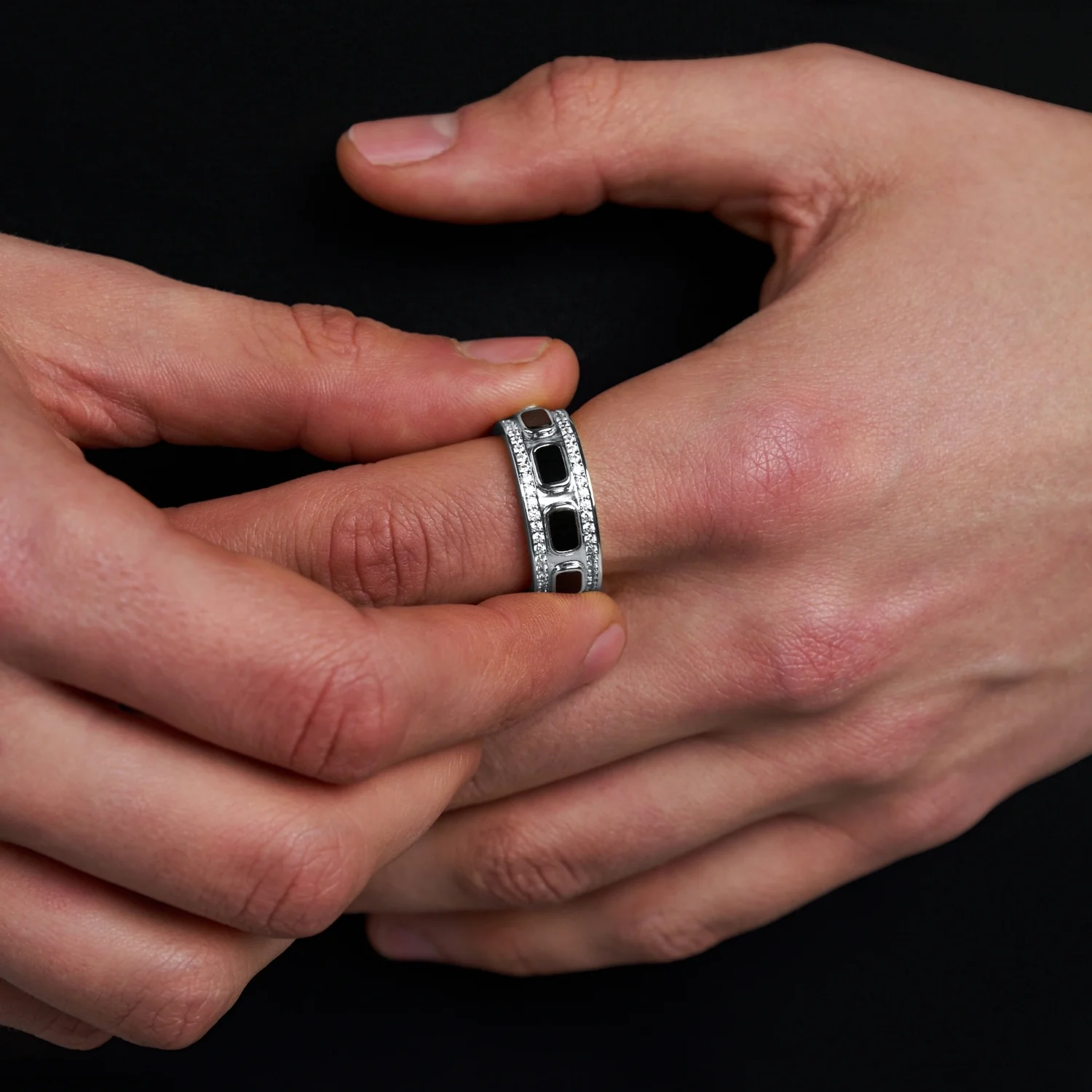 Iced Onyx Band Ring (Silver) - Image 3