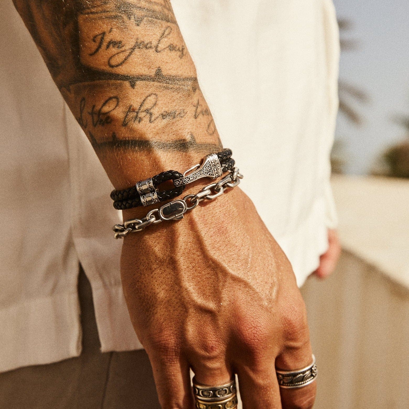 Leather Rope Bracelet (Silver) - Image 4