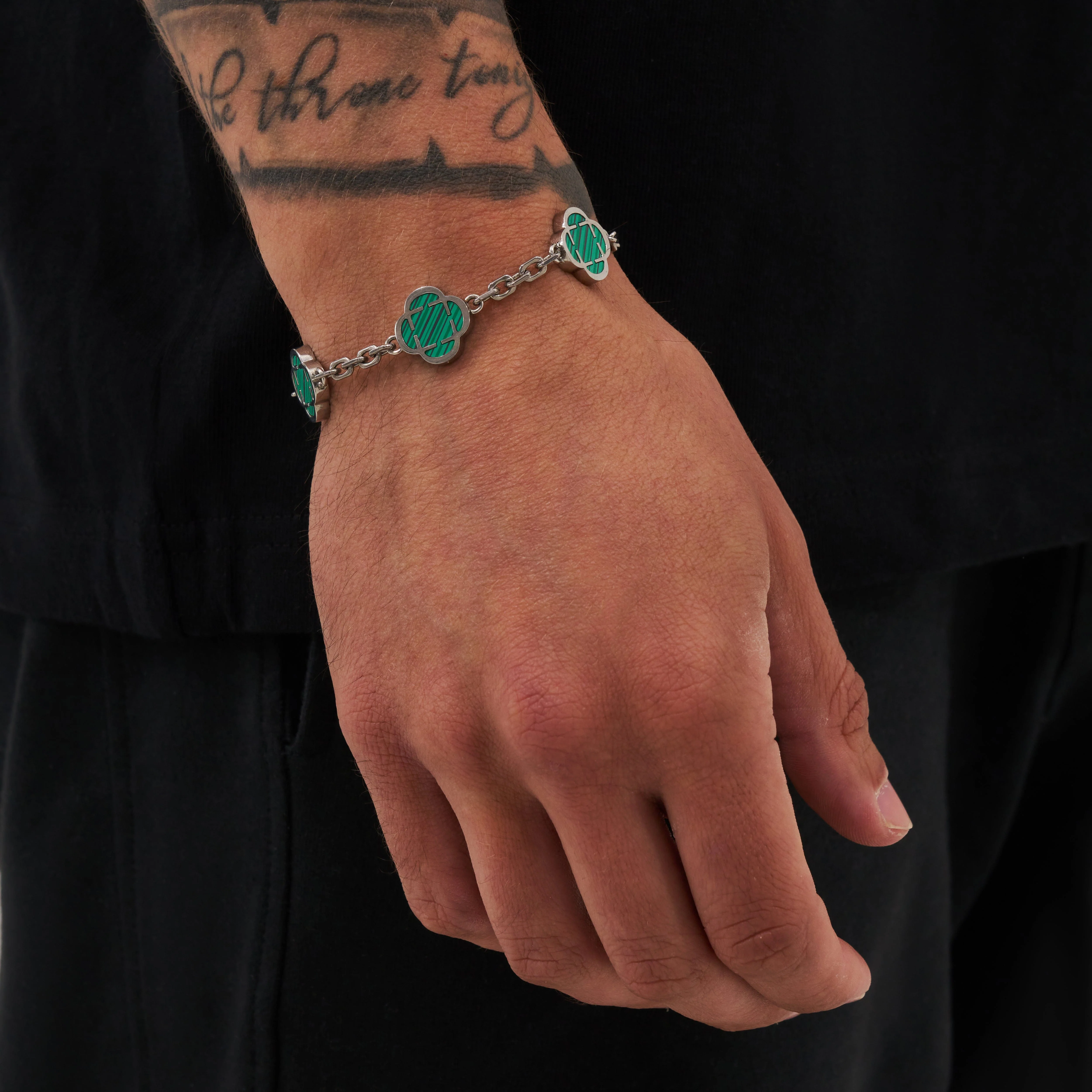 Malachite Clover Stone Bracelet (Silver) - Image 2