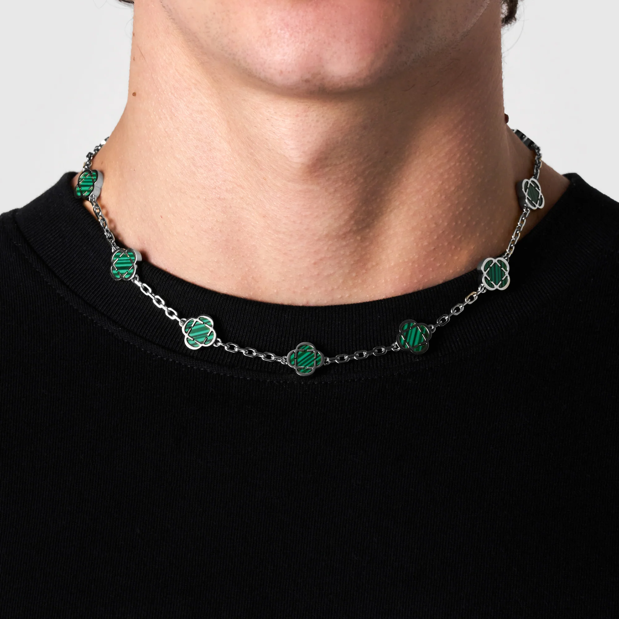 Malachite Clover Stone Necklace (Silver) - Image 2