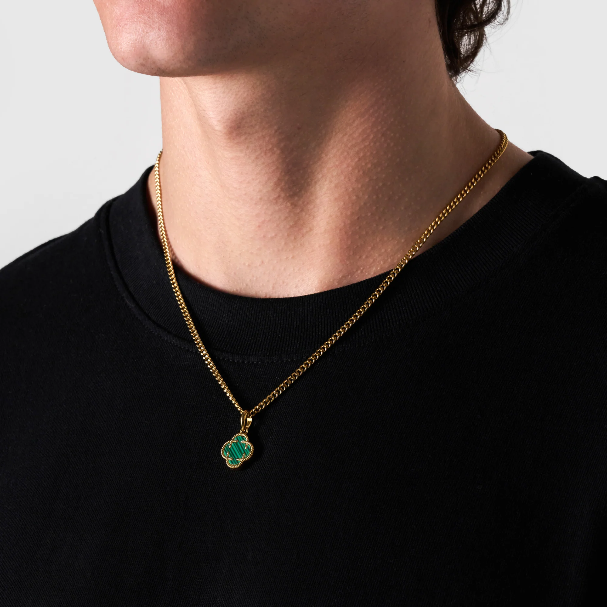 Malachite Clover Stone Pendant (Gold) - Image 3