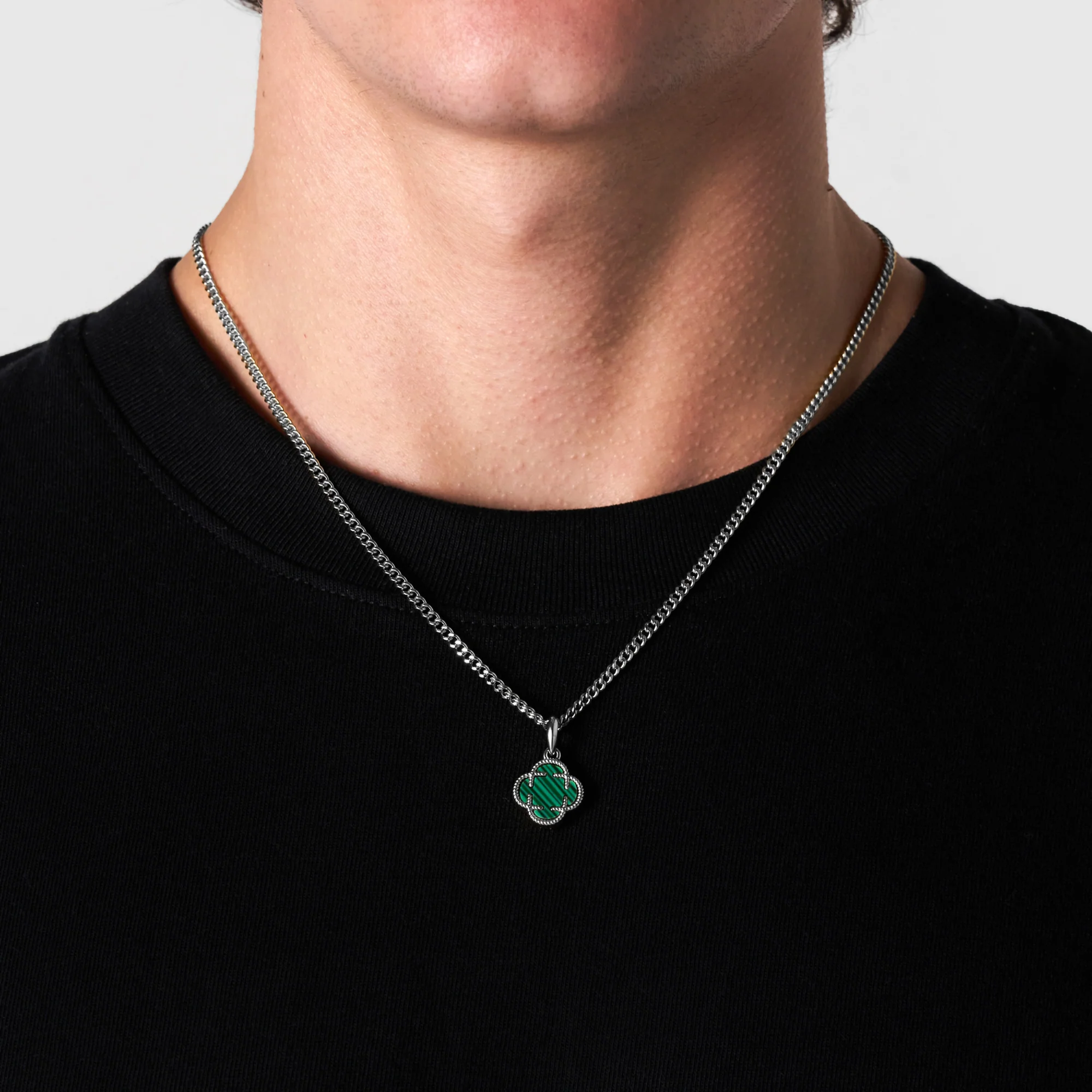 Malachite Clover Stone Pendant (Silver) - Image 2