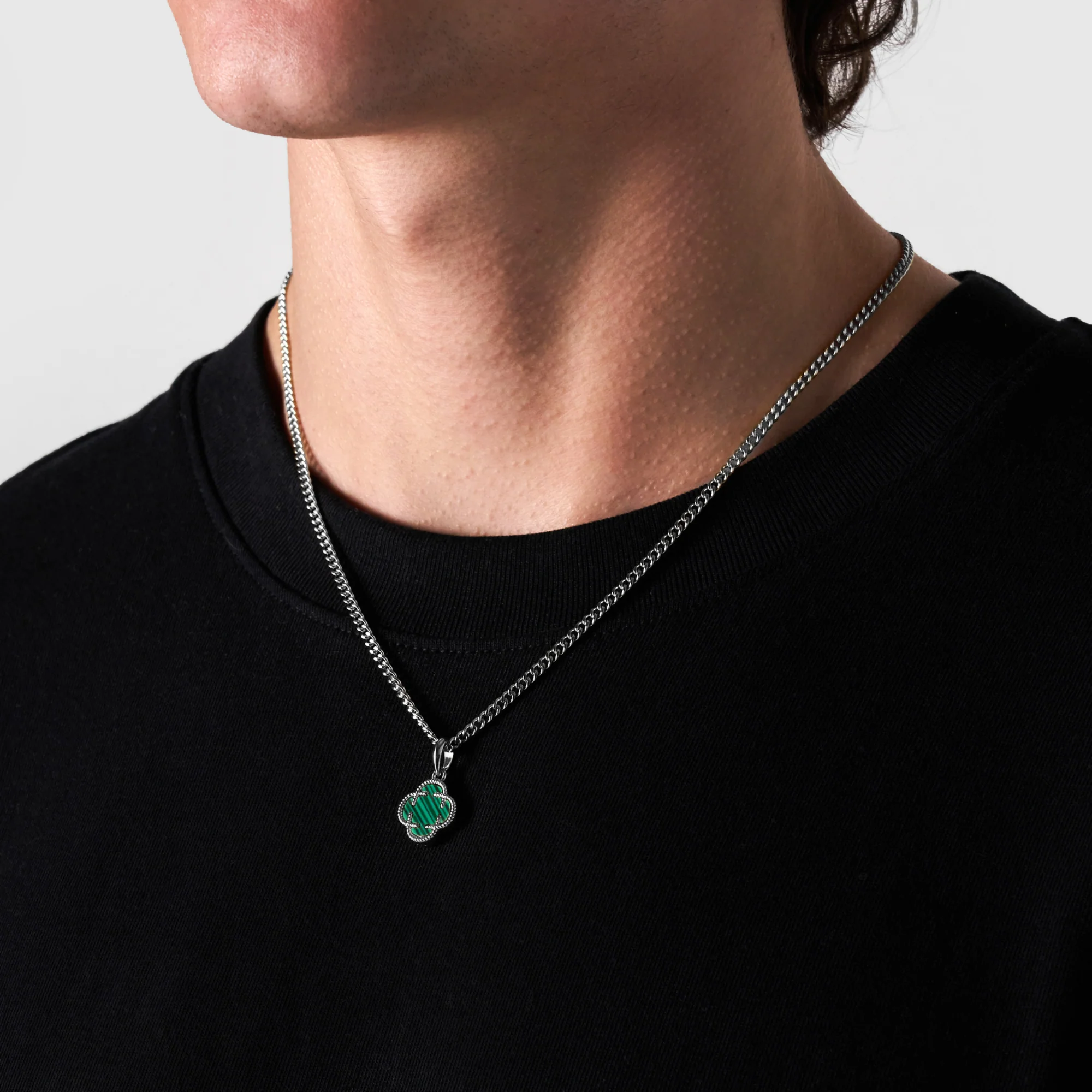 Malachite Clover Stone Pendant (Silver) - Image 3