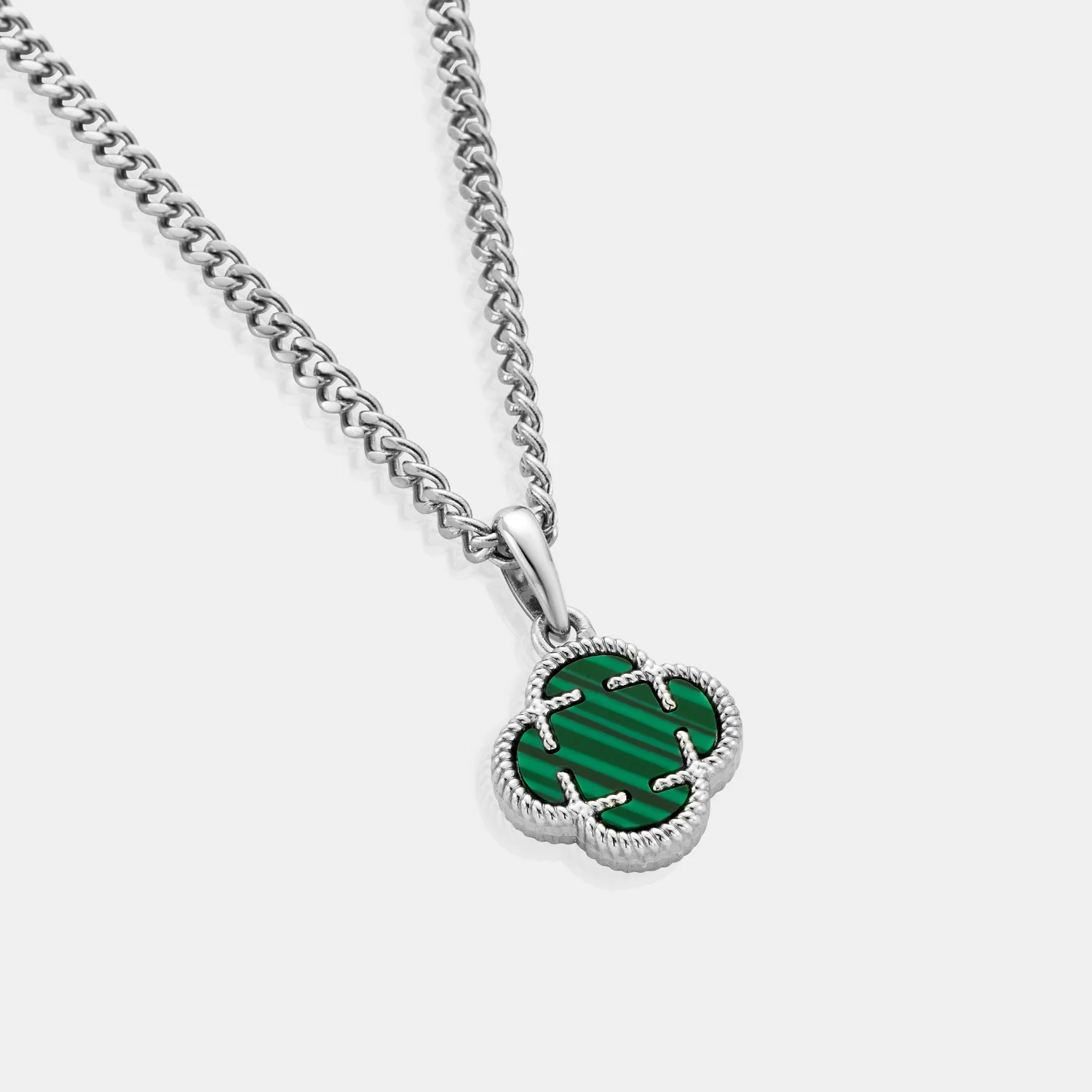 Malachite Clover Stone Pendant (Silver) - Image 5