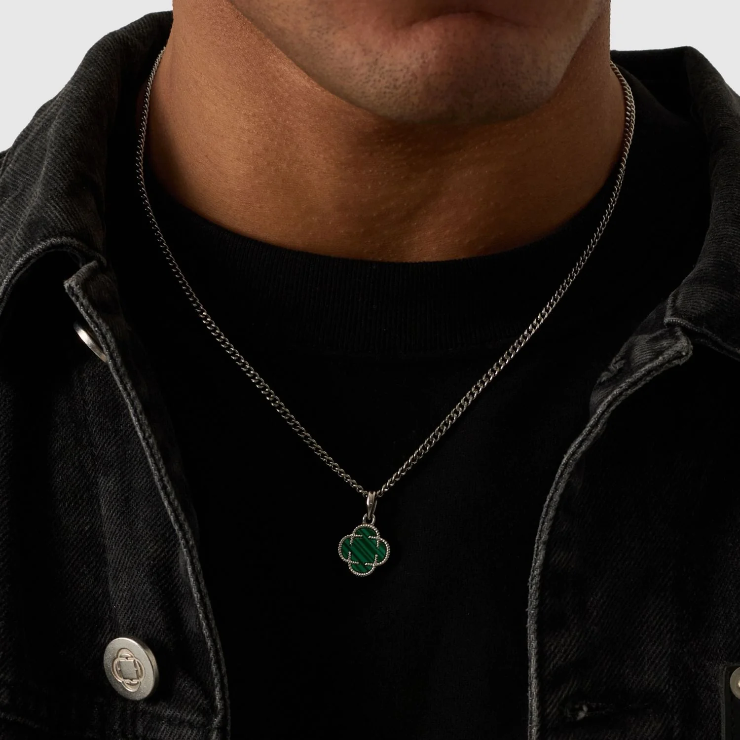 Malachite Clover Stone Pendant (Silver) - Image 7