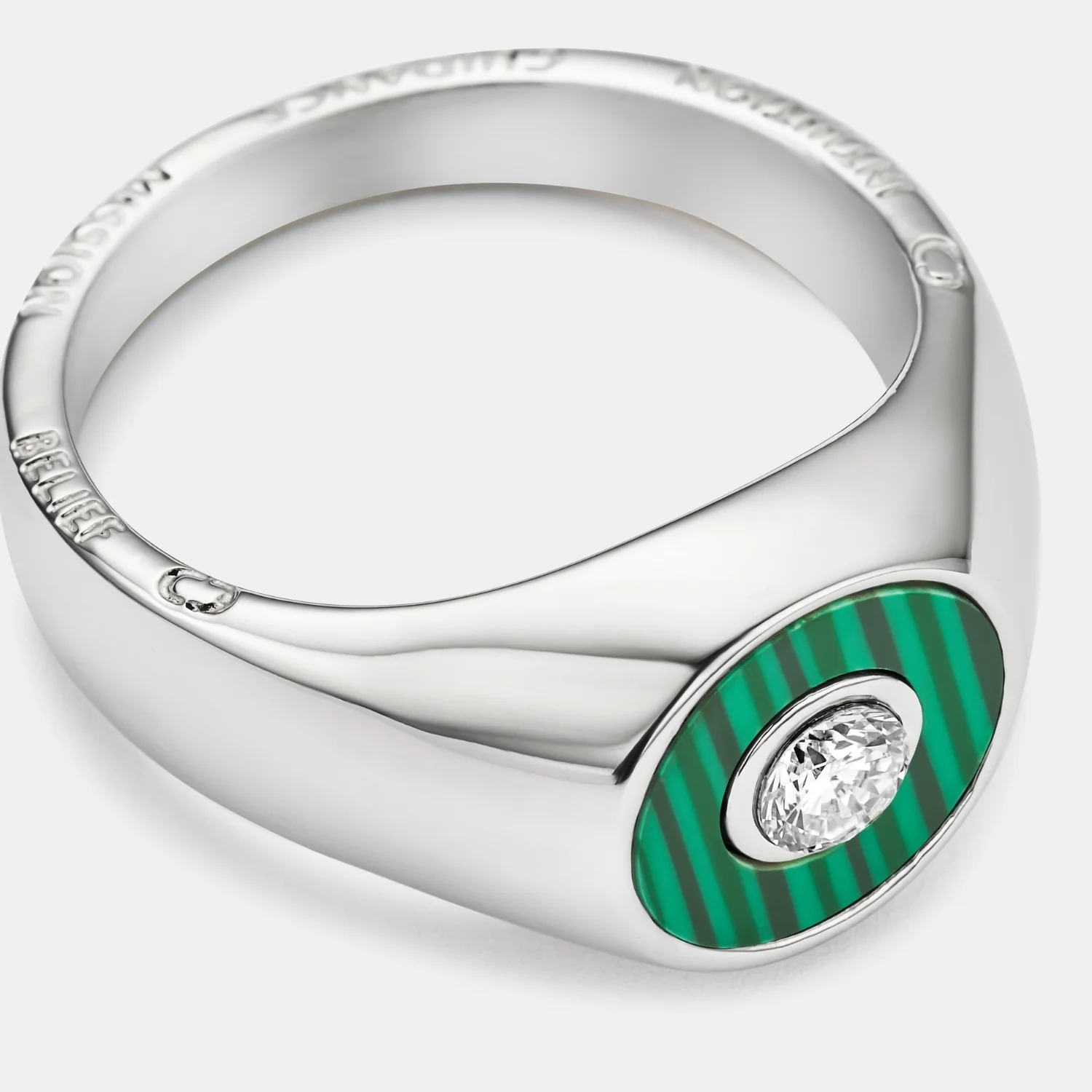 Malachite Round Gem Signet Ring (Silver) - Image 2