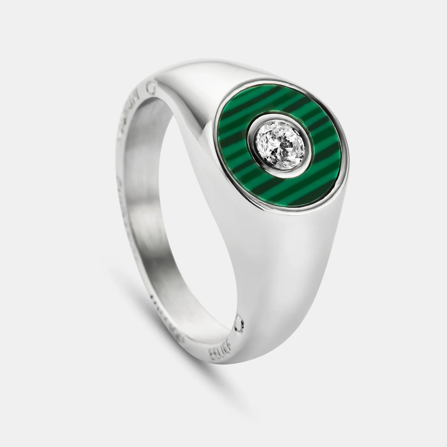 Malachite Round Gem Signet Ring (Silver) - Image 3