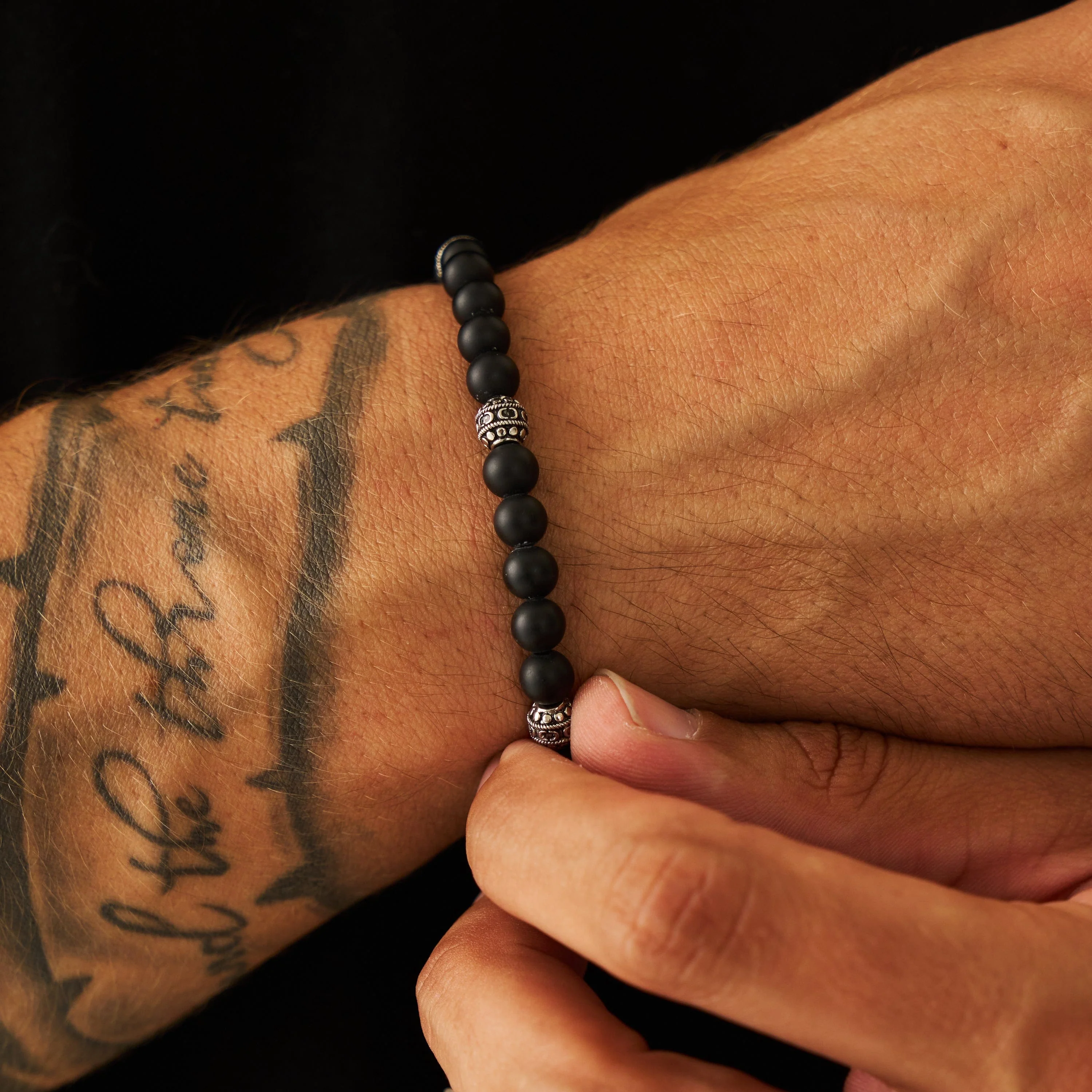 Matte Onyx Stone Bracelet (Silver) - Image 3