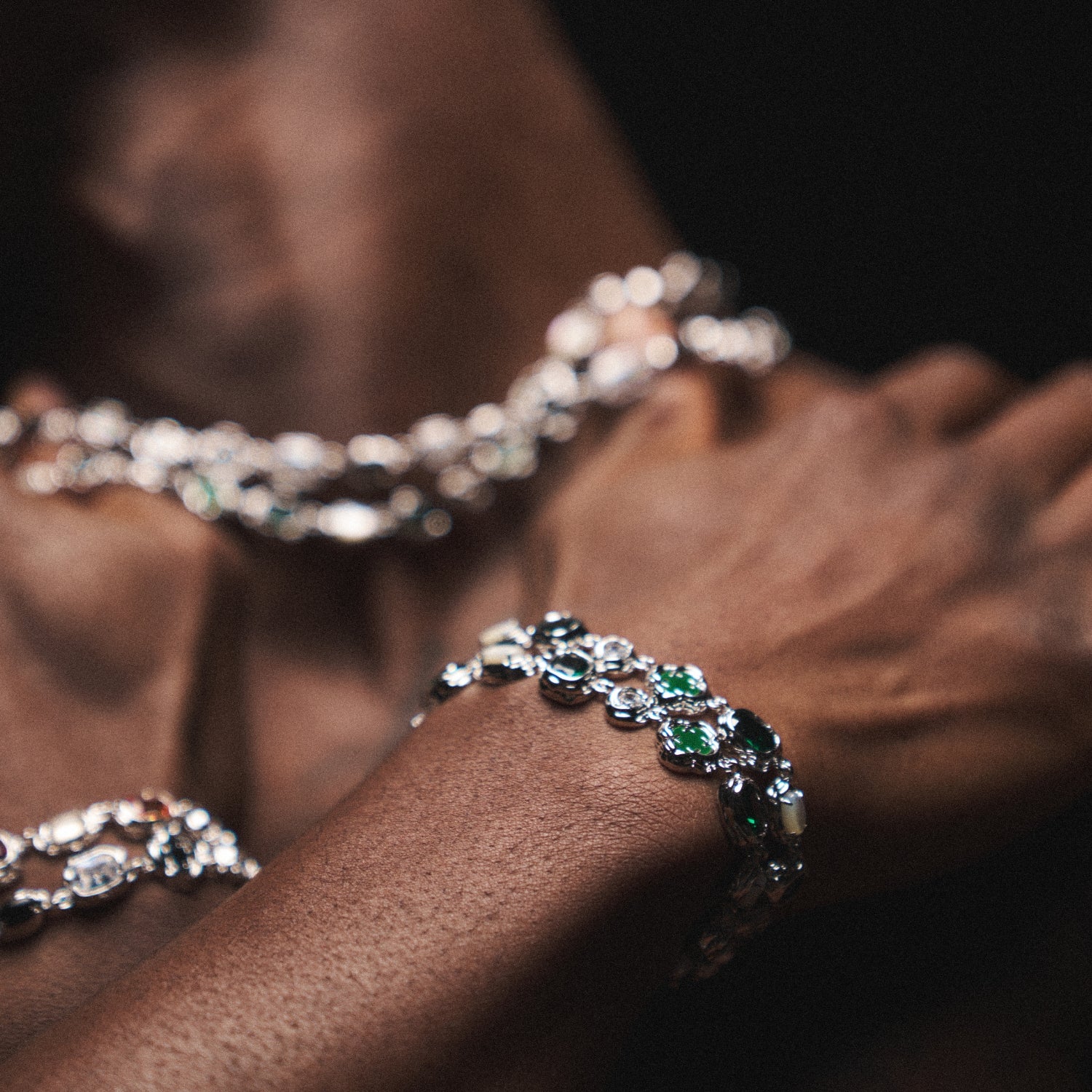 Melted Emerald Gemstone Bracelet (Silver) - Image 7