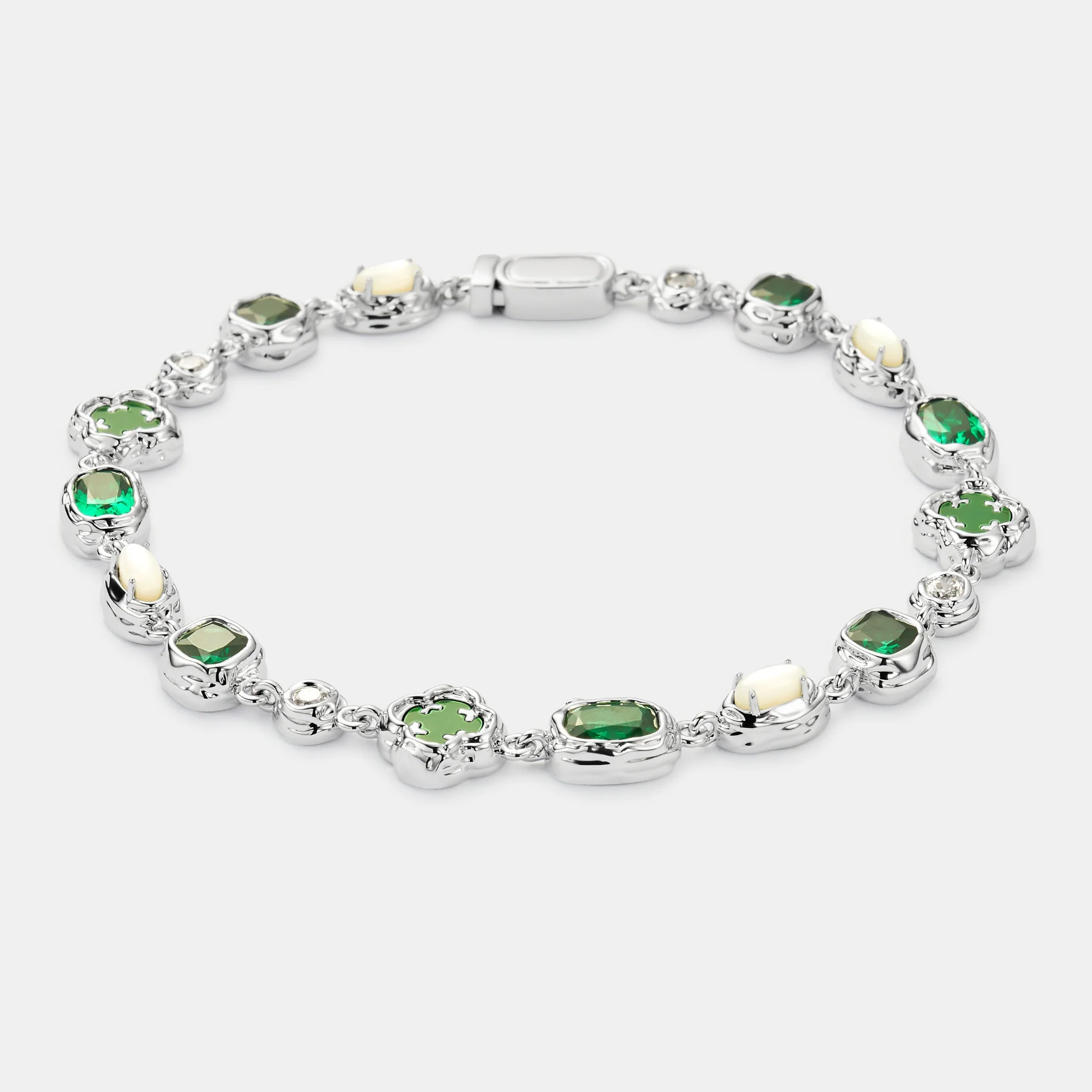 Melted Emerald Gemstone Bracelet (Silver) - Image 8