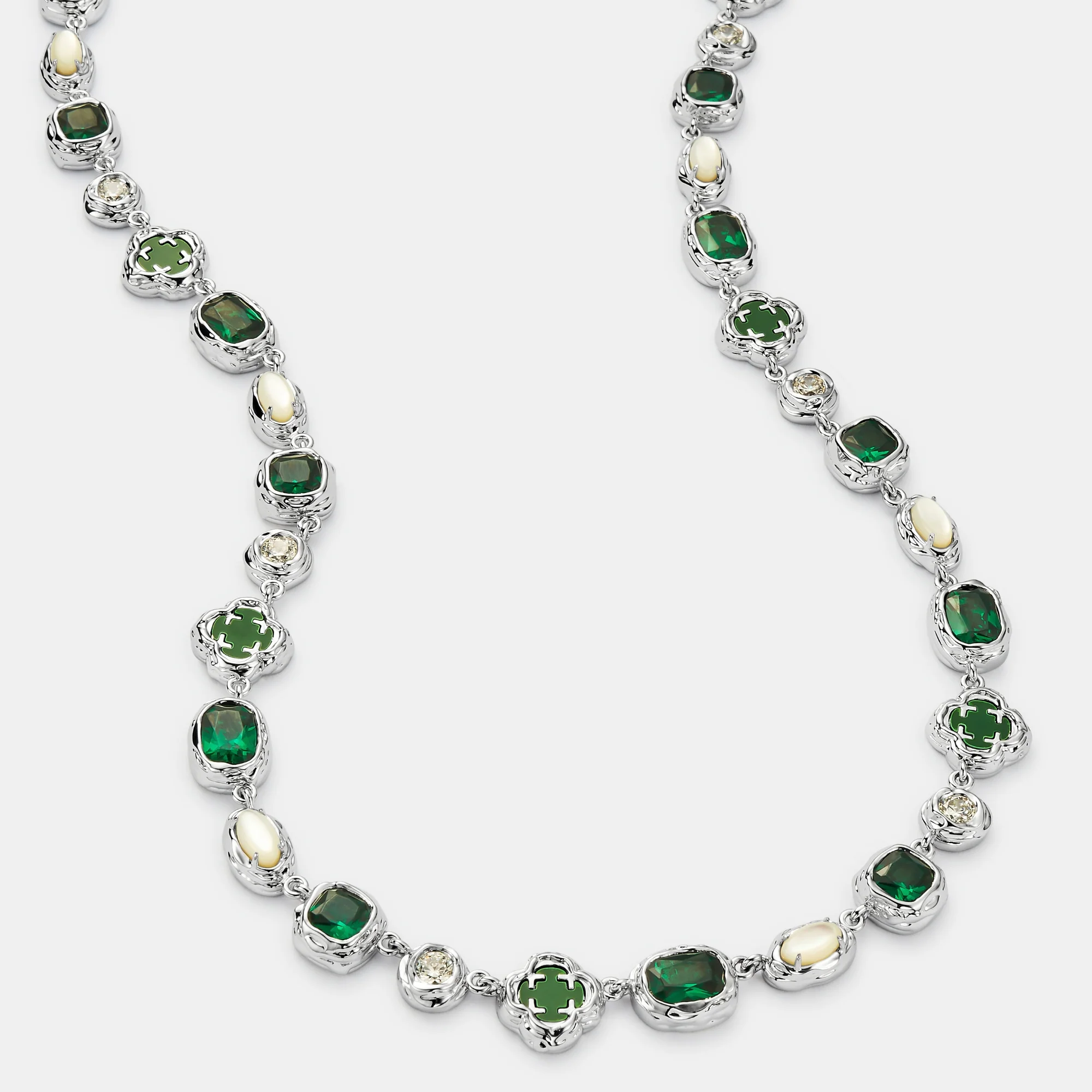 Melted Emerald Gemstone Necklace (Silver) - Image 8
