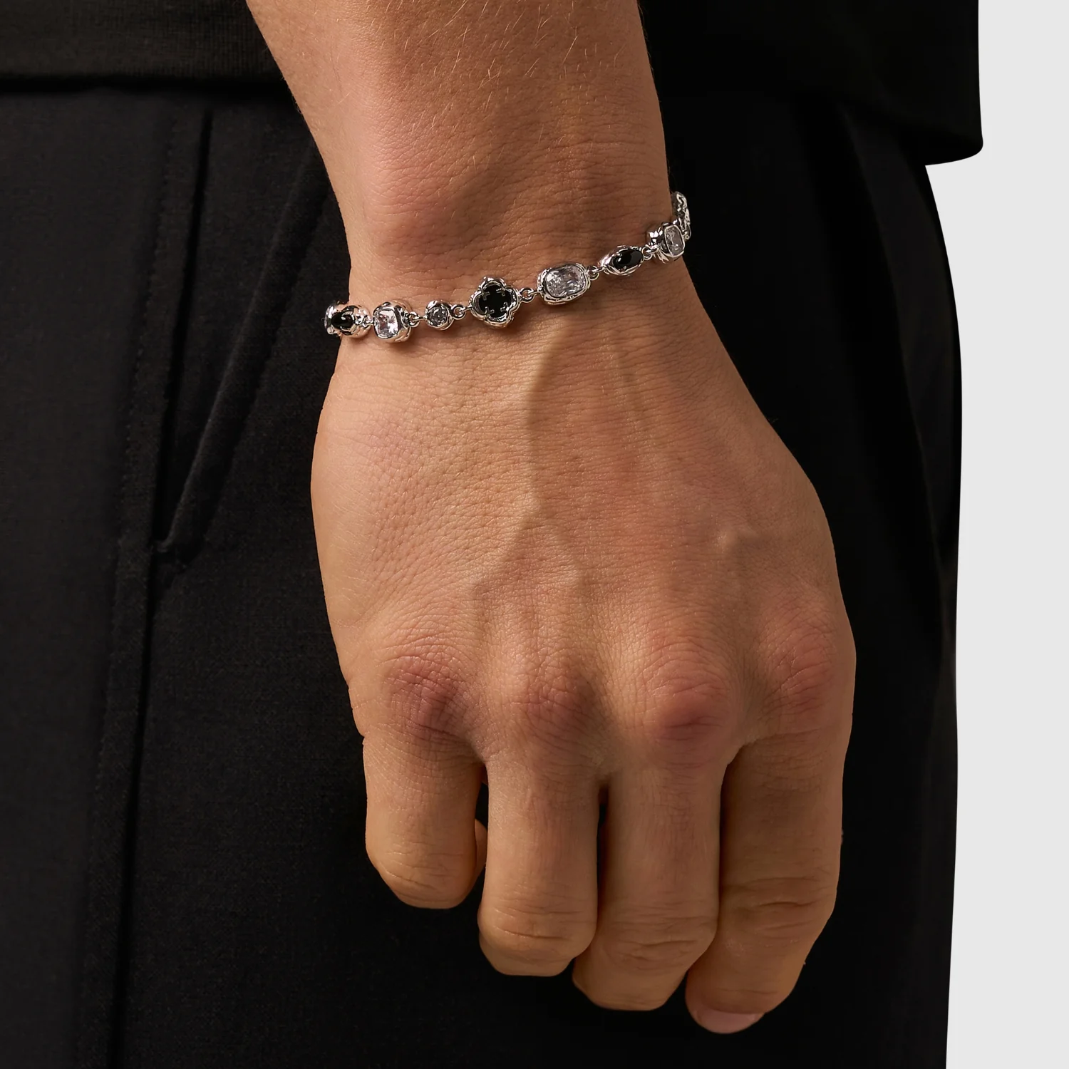 Melted Onyx Gemstone Bracelet (Silver) - Image 2