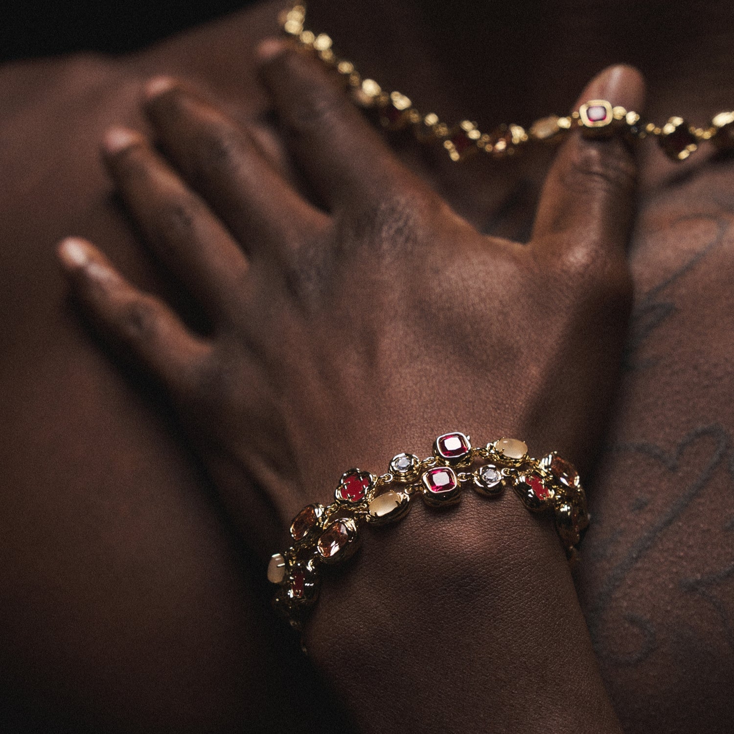 Melted Ruby Gemstone Bracelet (Gold) - Image 7