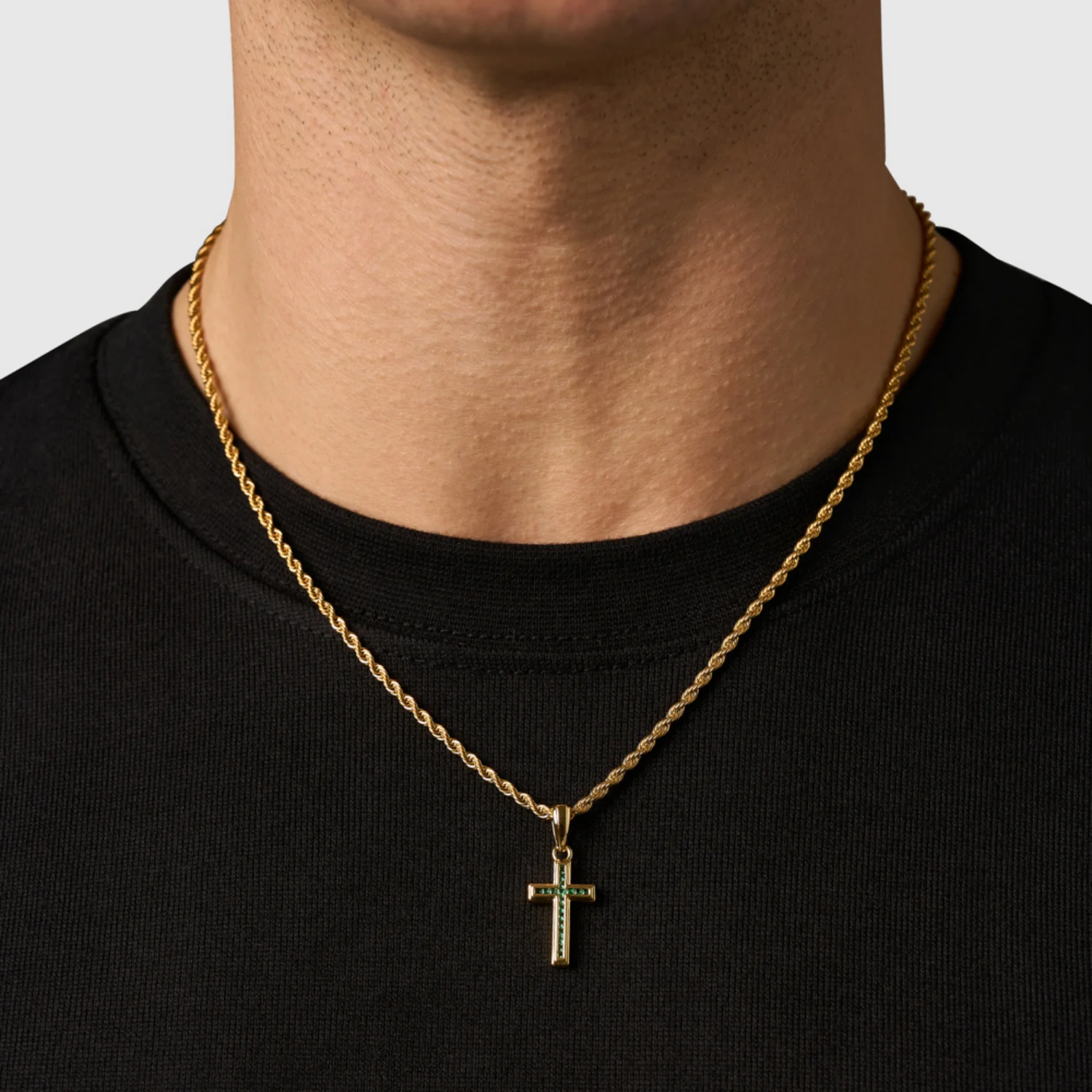 Mini Emerald Stone Cross (Gold) - Image 2