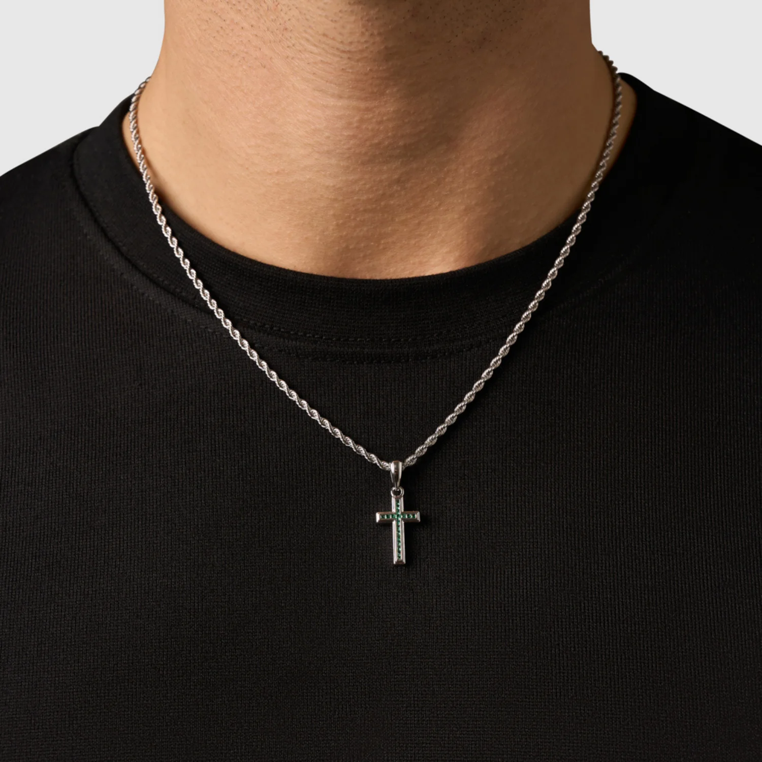 Mini Emerald Stone Cross (Silver) - Image 2