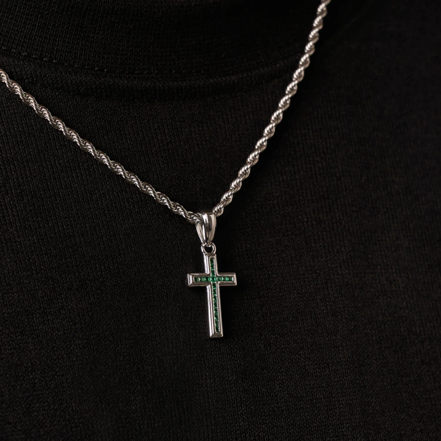 Mini Emerald Stone Cross (Silver) - Image 4