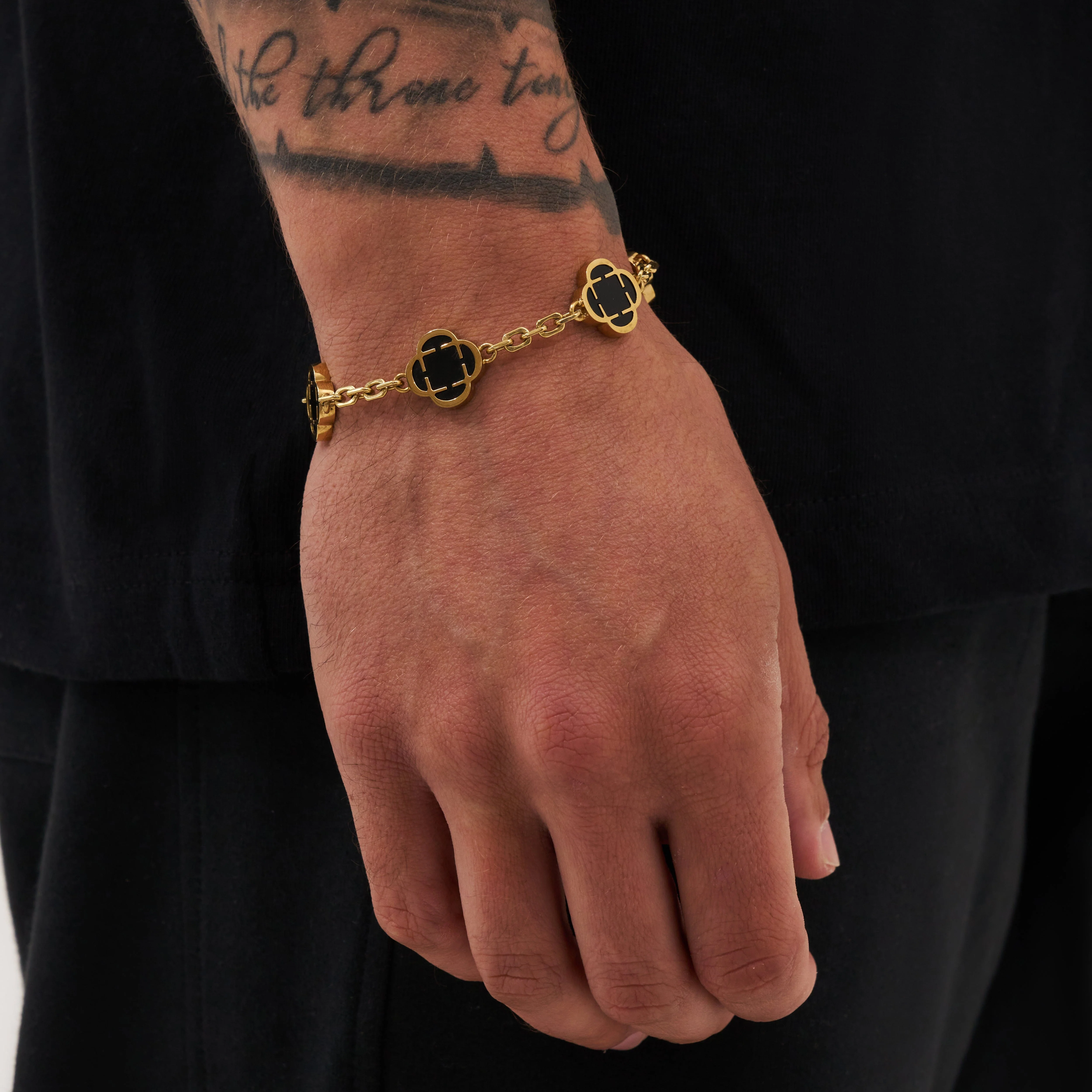Onyx Clover Stone Bracelet (Gold) - Image 2