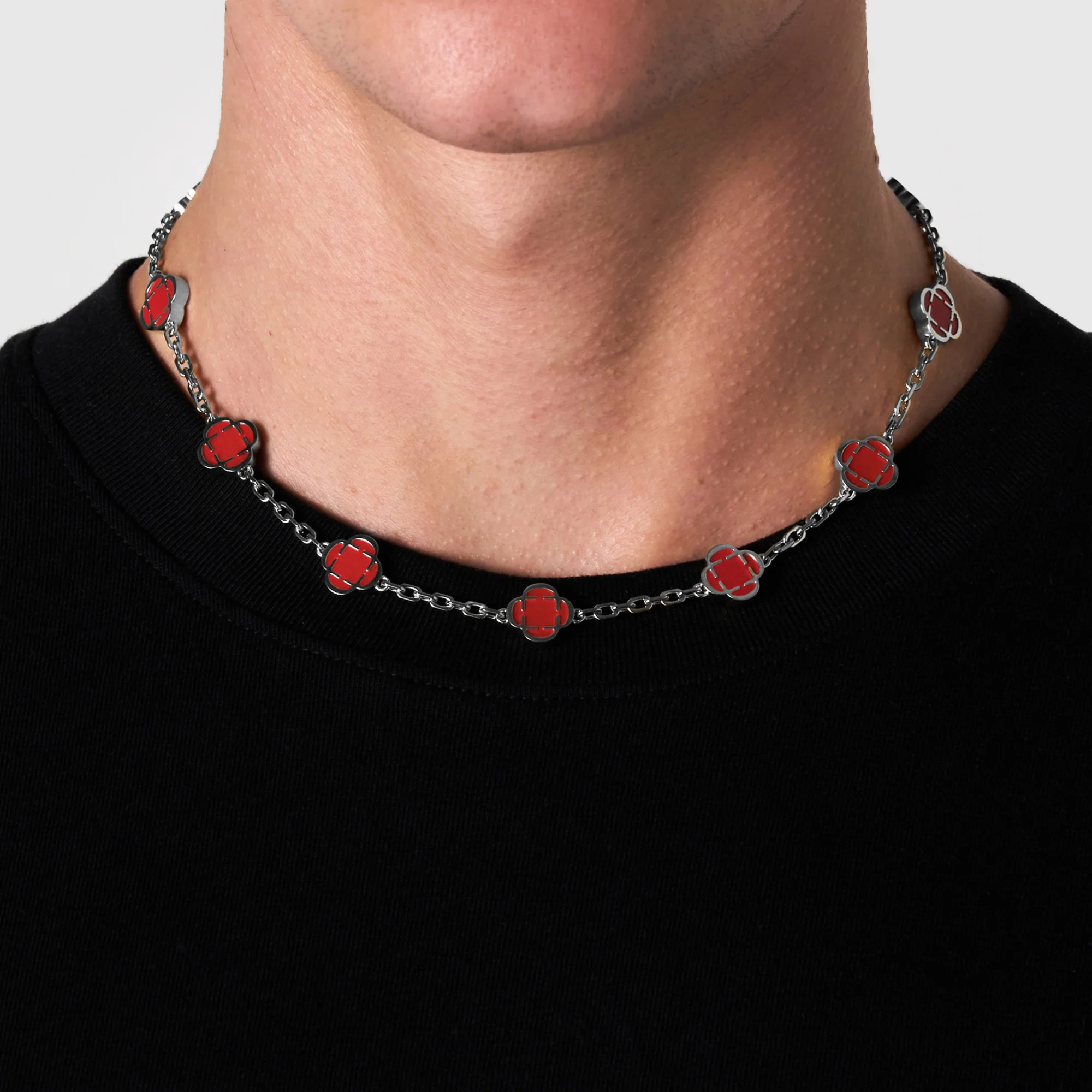 Light Red Clover Stone Necklace (Silver) - Image 2