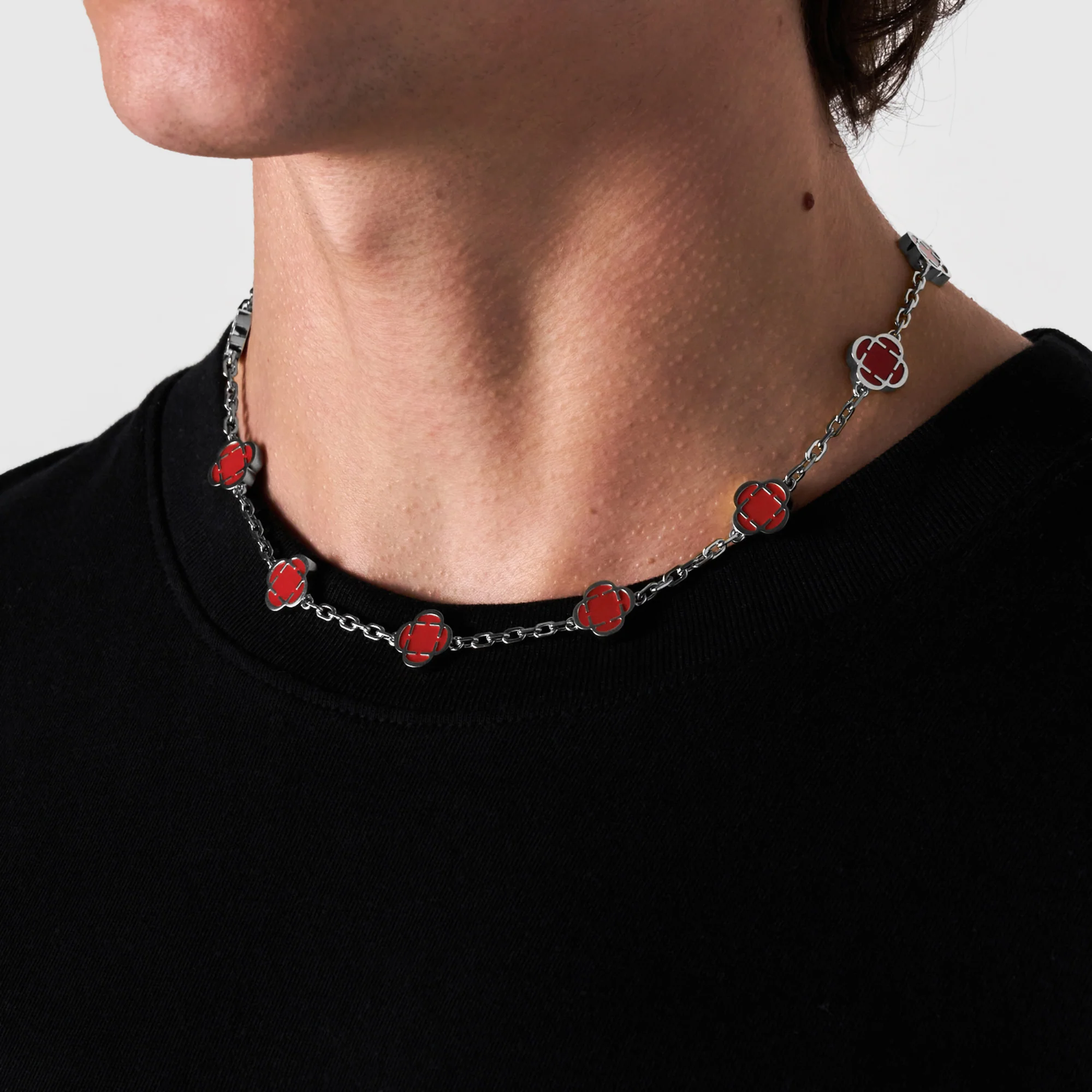 Light Red Clover Stone Necklace (Silver) - Image 5
