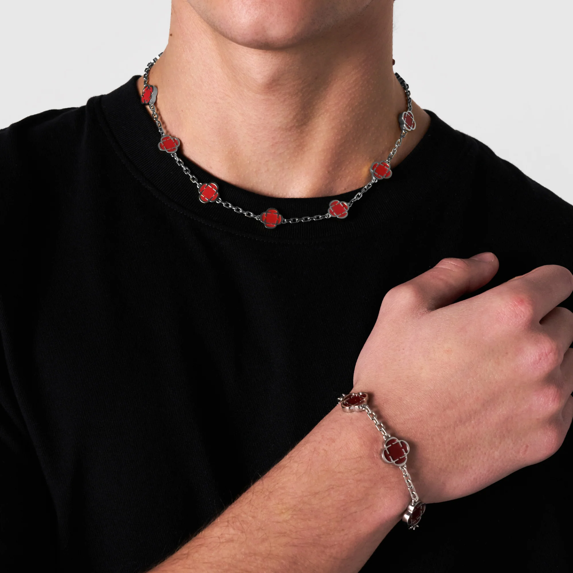 Light Red Clover Stone Necklace (Silver) - Image 8