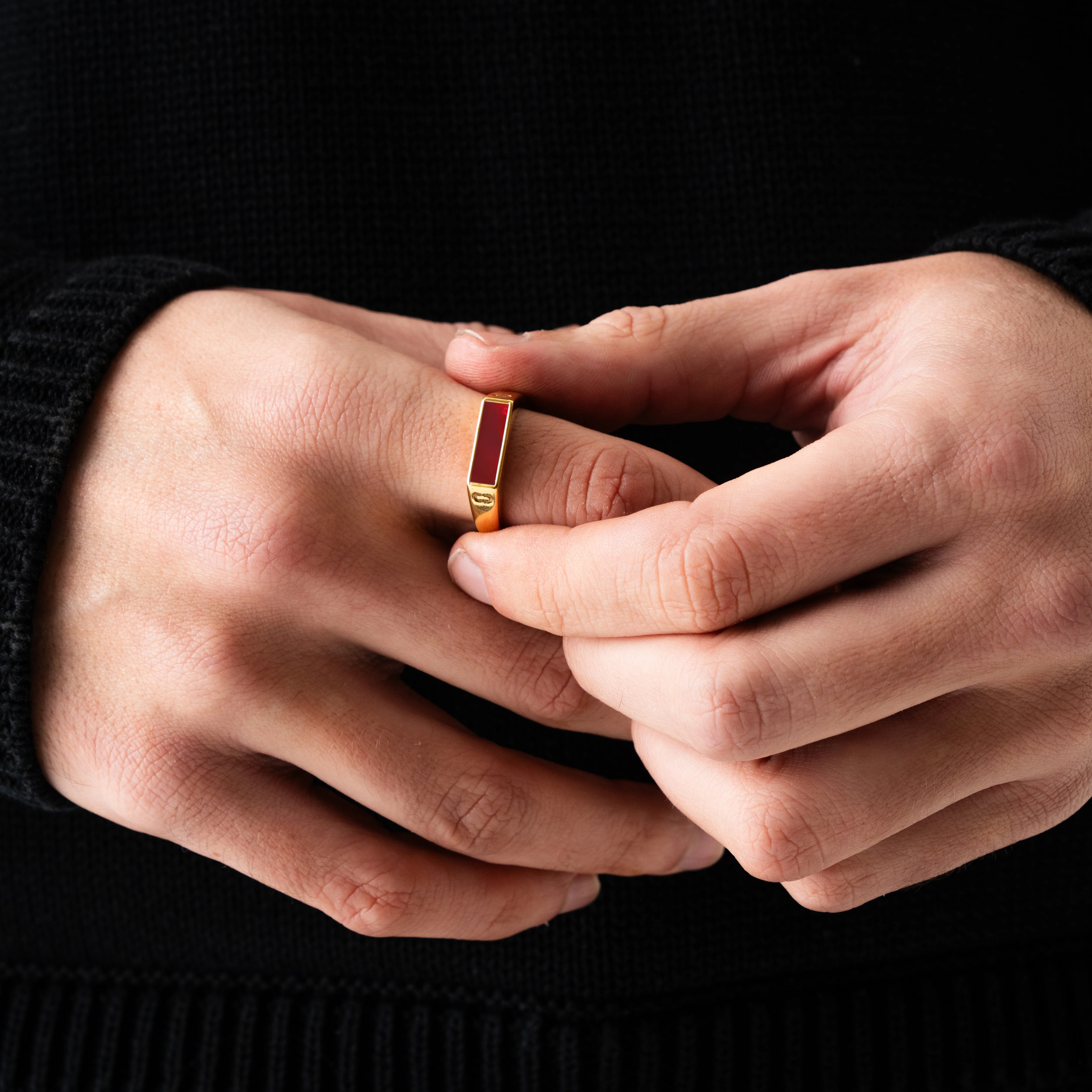 Red Rectangle Stone Signet Ring (Gold) - Image 2
