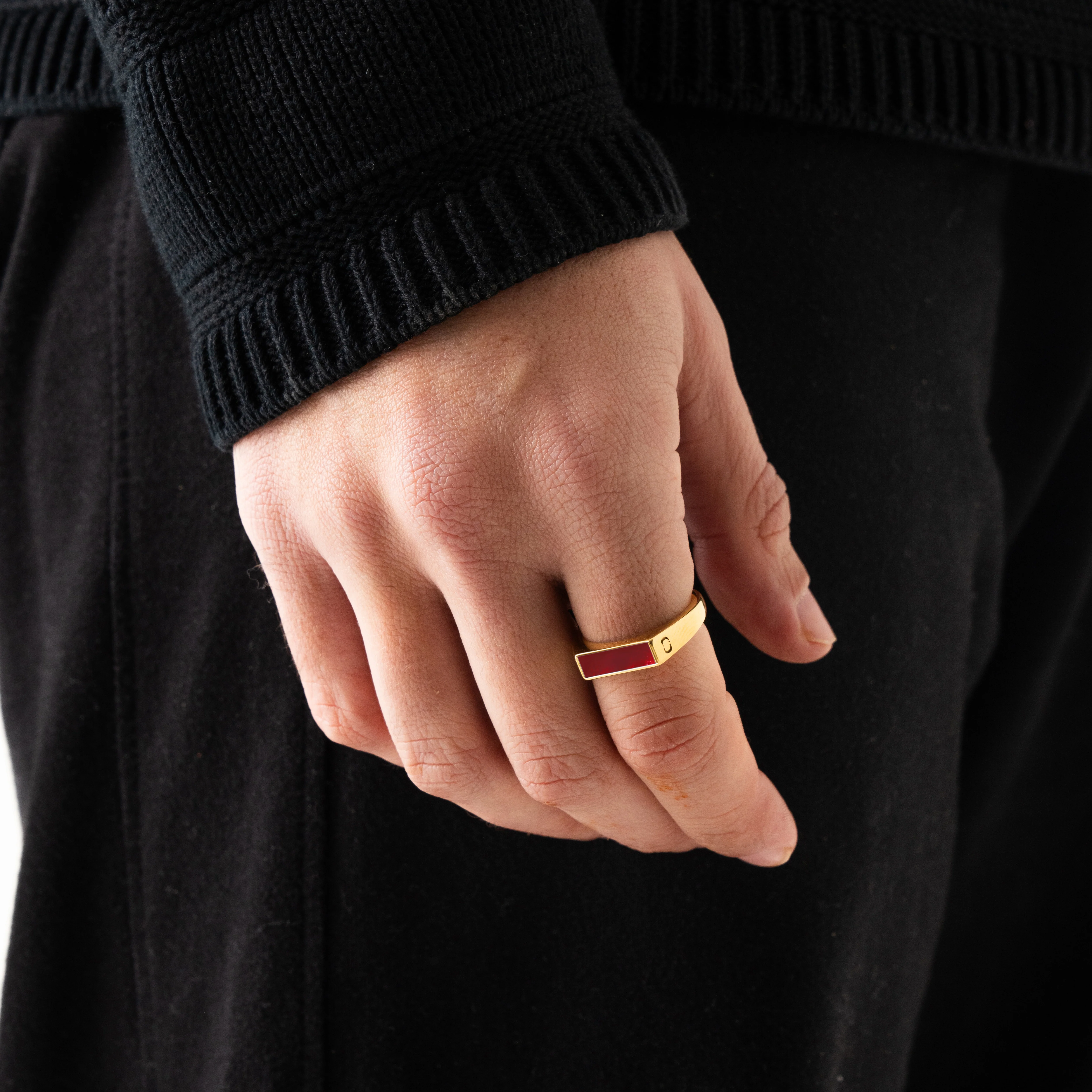 Red Rectangle Stone Signet Ring (Gold) - Image 3