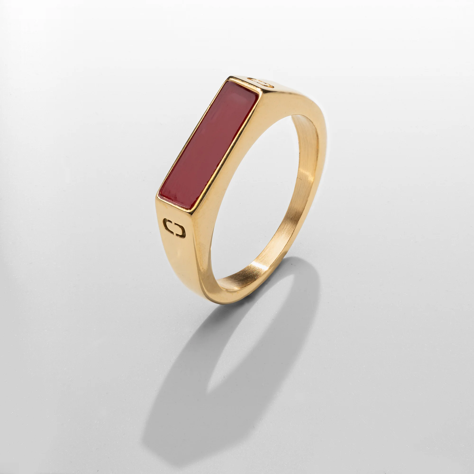 Red Rectangle Stone Signet Ring (Gold) - Image 4
