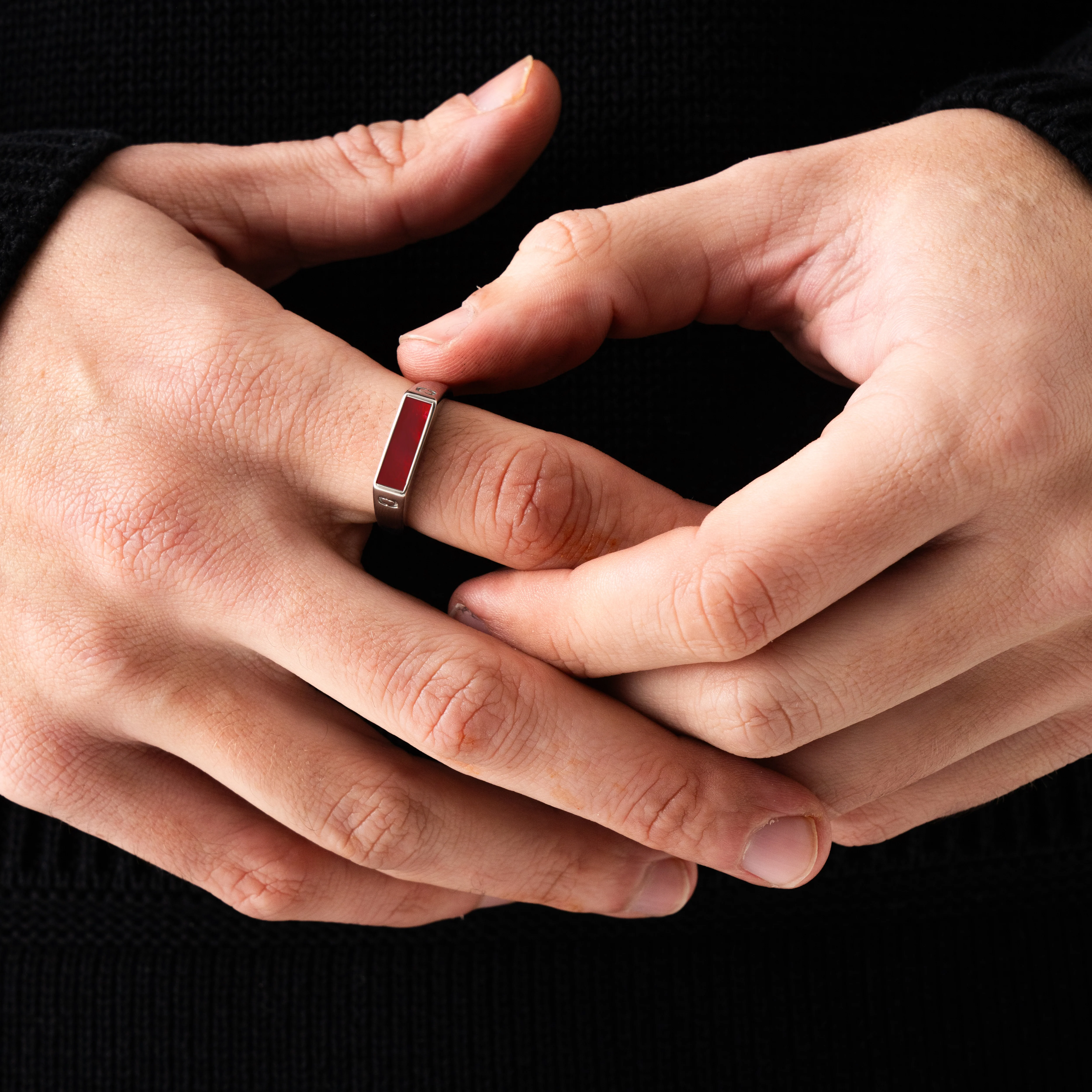 Red Rectangle Stone Signet Ring (Silver) - Image 3
