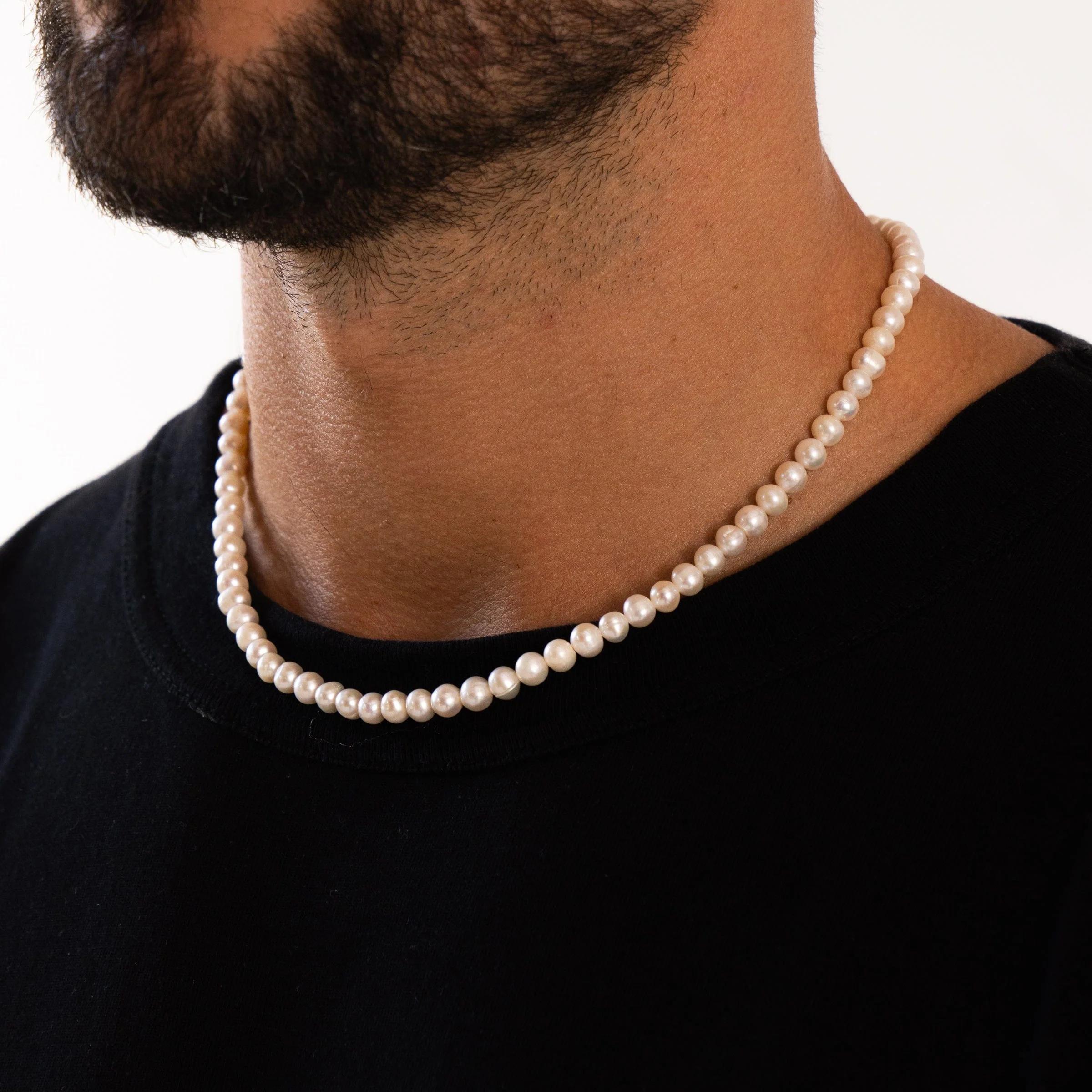 Rounded Real Pearl Necklace (Silver) - Image 3