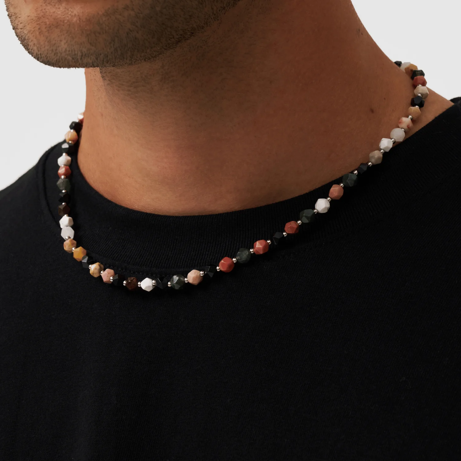 Stone Beaded Necklace (Silver) - Image 3