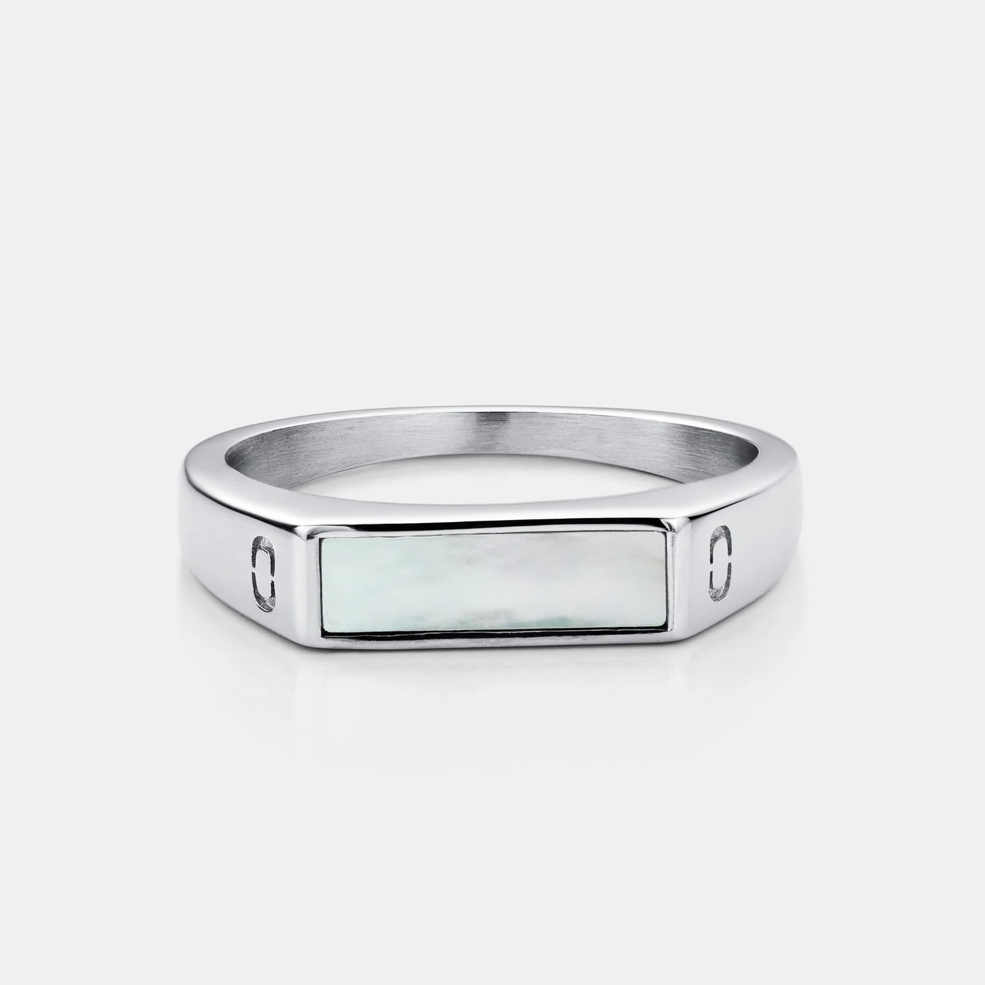 White Rectangle Stone Signet Ring (Silver)